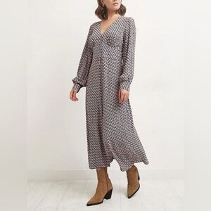 NEW Nobody's Child Siri tea button midi dress in geometric print 0